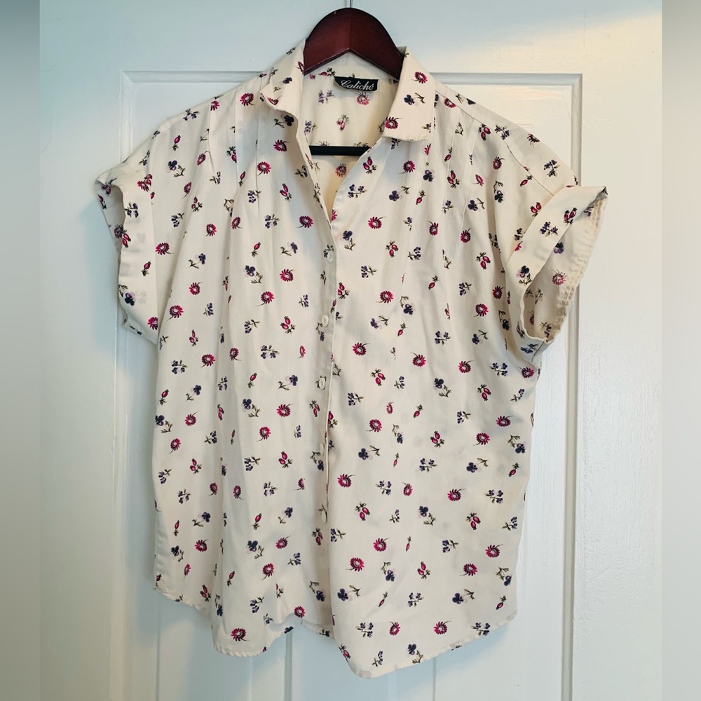 Vintage ditsy floral berry print top blouse Cottagecore